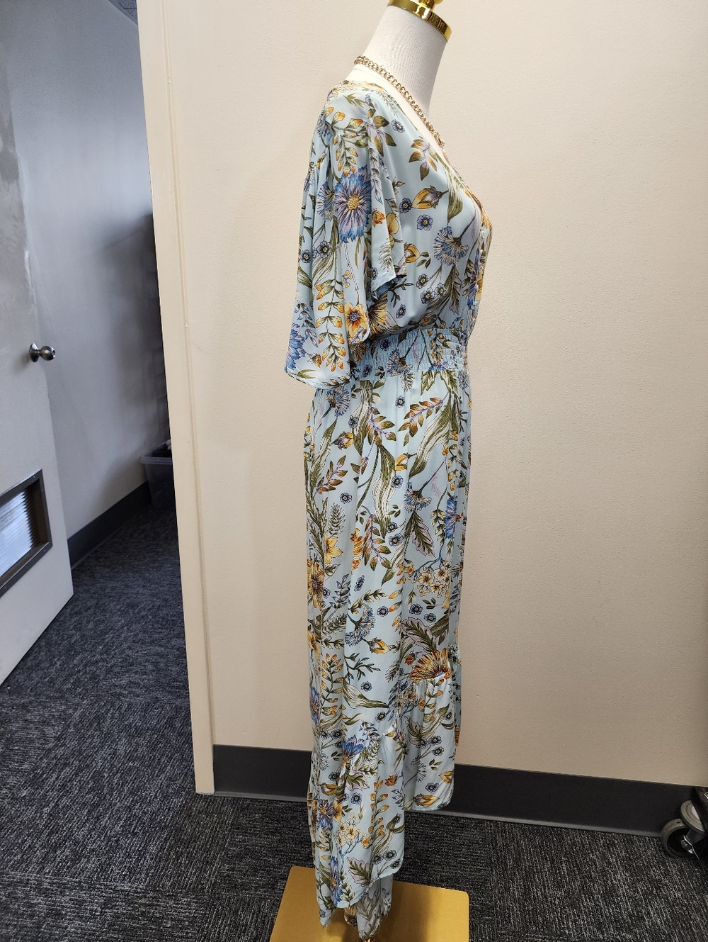 Abel The Label Blue Floral Maxi Dress V Neck Smocked Waist Size XS - Picture 6 of 8